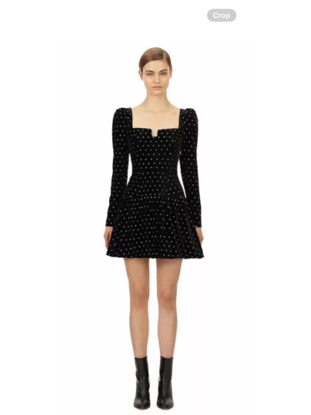 Self-Portrait Diamante Stud Black Velvet Mini Dress 0285
